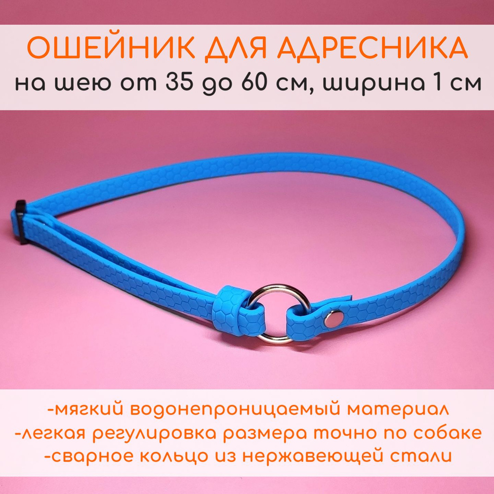 R-Dog Тонкий ошейник из мягкого биотана Гекса для адресника, цвет голубой, 35-60 см, ширина 1 см  #1