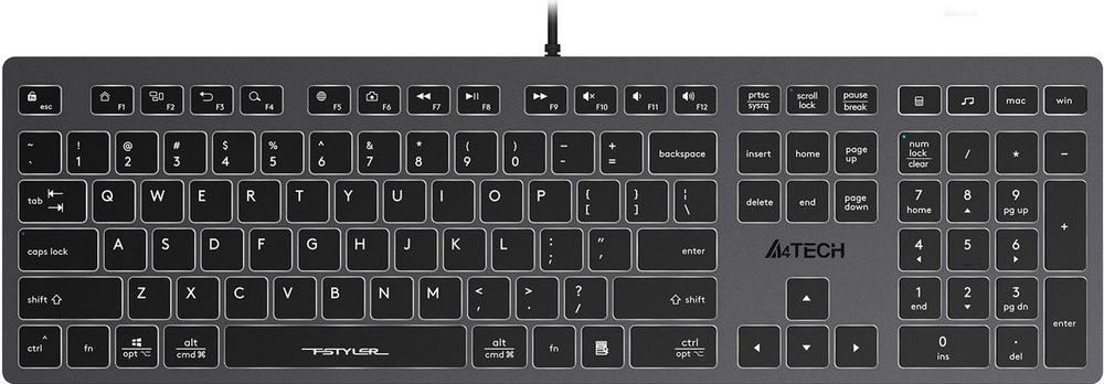 Клавиатура A4Tech Fstyler FX60H серый USB slim LED (FX60H GREY/WHITE) #1