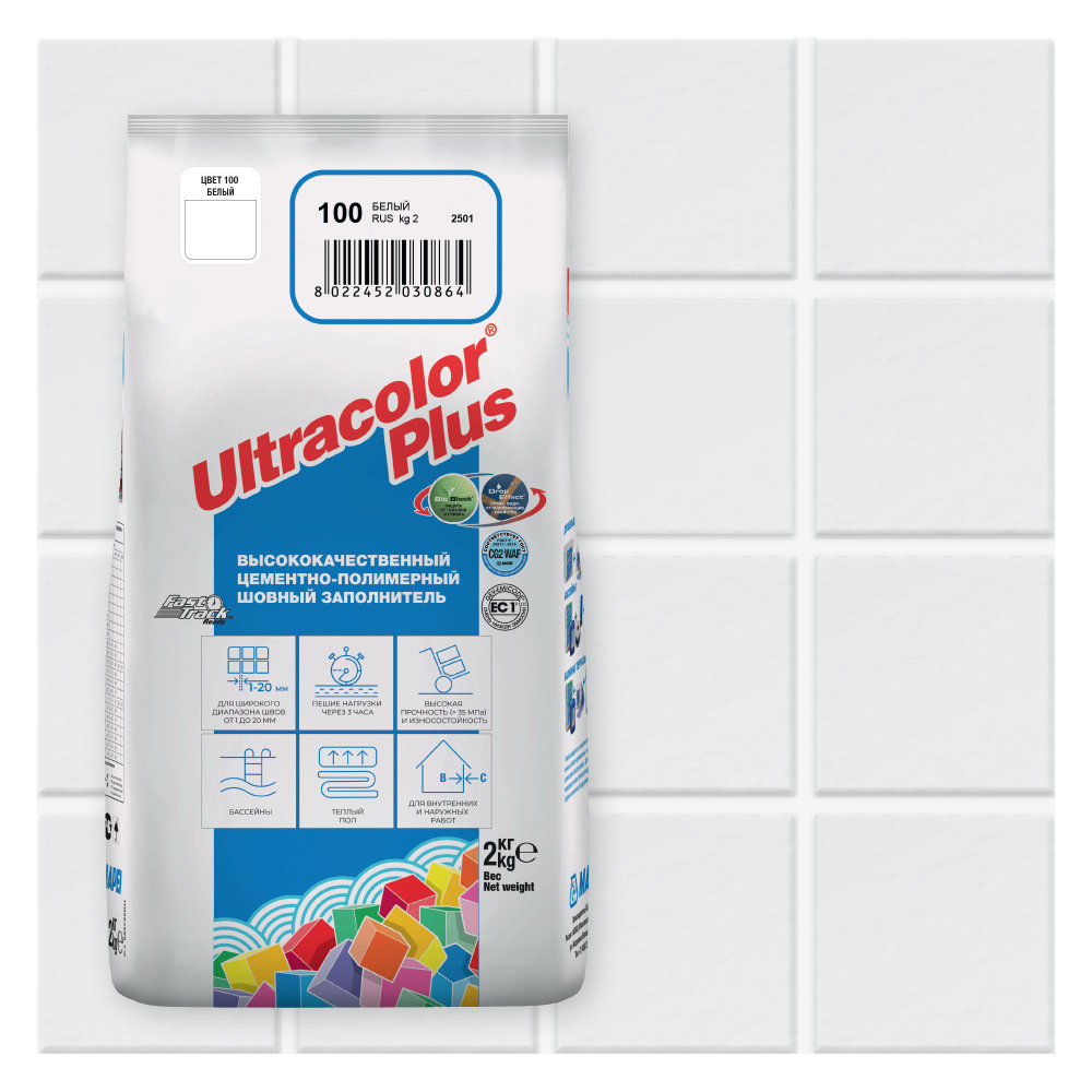 Затирка Mapei Ultracolor Plus 100 Белый, 2 кг #1