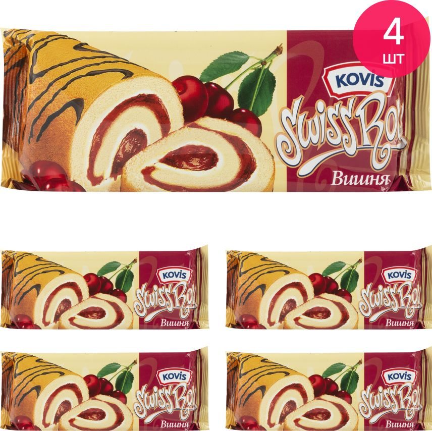 Рулет бисквитный Kovis Swiss Roll Вишня 175г / сладости / кондитерские изделия (комплект из 4 шт)  #1