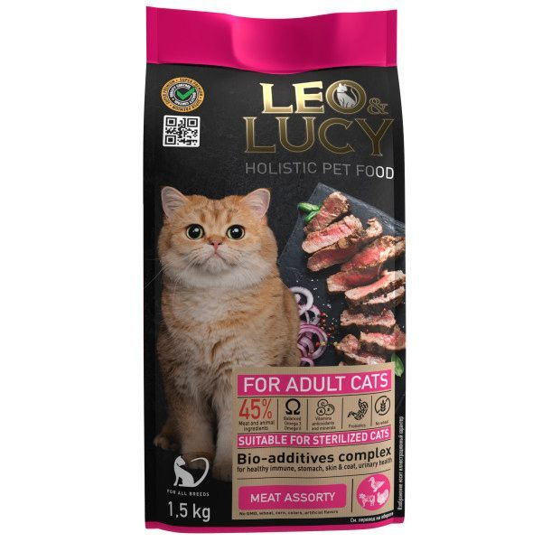 Корм сухой для кошек LEO&LUCY Holistic Steril мясное ассорти с биодобавками 1,5кг  #1