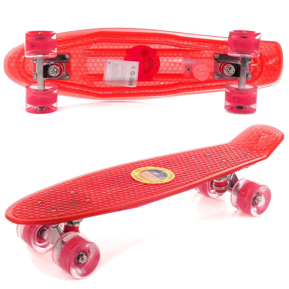 Детский скейтборд с подсветкой и USB, 57*15 см, Veld Co / Светящиеся PU колеса / Пластиковая доска для #1
