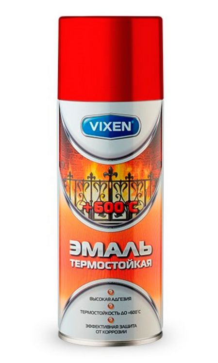 Vixen Аэрозольная краска Термостойкая, Гладкая, до 600°, Алкидная, 0.52 л, красный  #1