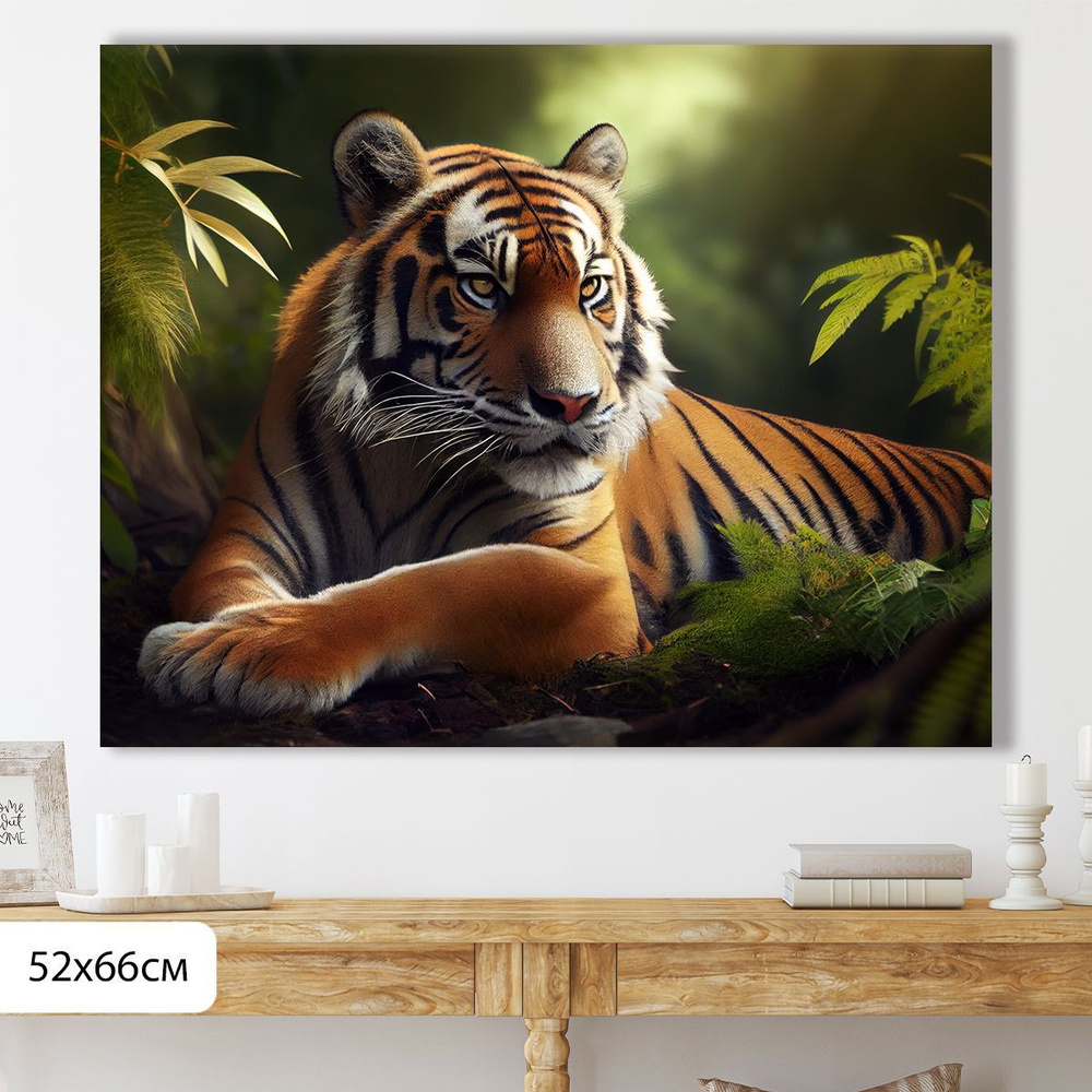 ДоброДаров Картина ""Тигр в зелёной листве"", 66  х 52 см #1