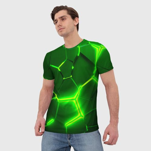 Футболка Vsemayki 3D 3D ПЛИТЫ НЕОН / NEON GREEN HEXAGON РАЗЛОМ #1