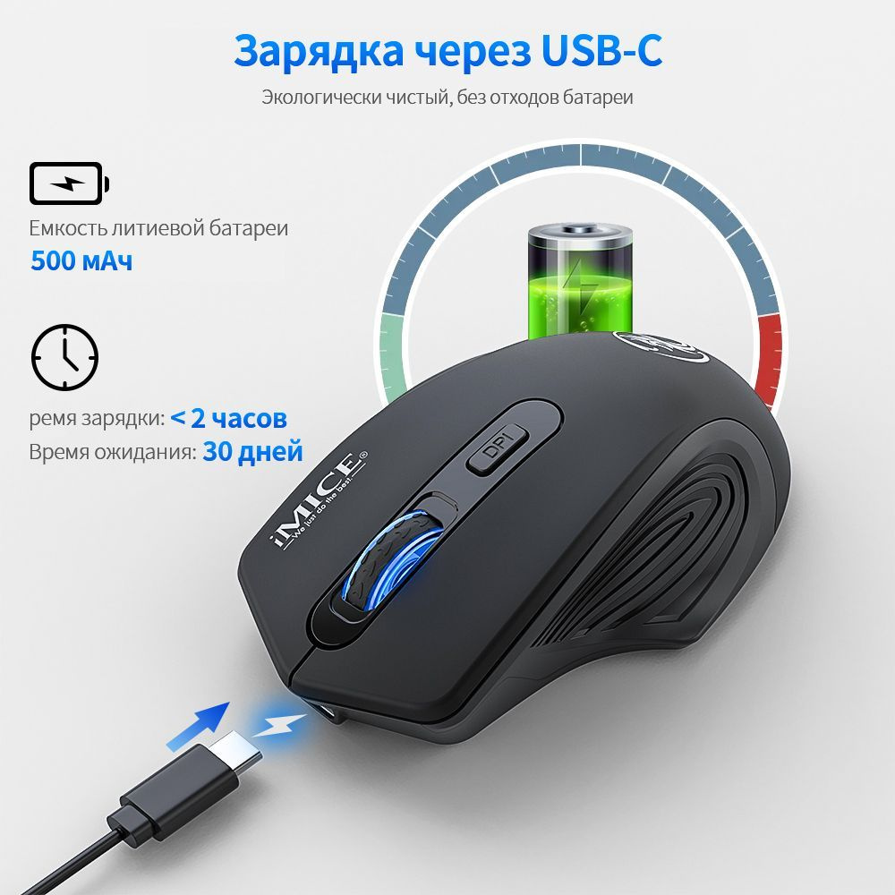 мышь беспроводная компьютерная USB мышь бесшумная аккумуляторная мышей для ноутбука ПК , Порт заряда #1