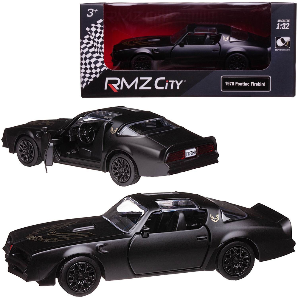 Машина металлическая RMZ City 1:32 Pontiac Firebird 1978, черный матовый цвет, двери открываются  #1