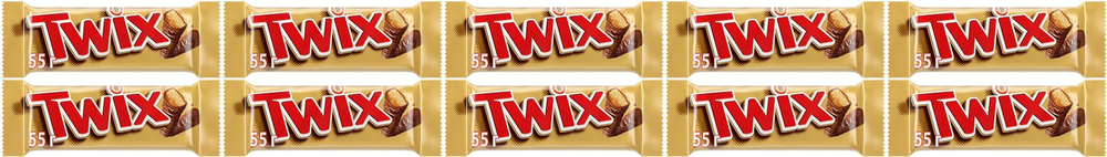 Батончик Twix шоколадный с печеньем и карамелью, комплект: 10 упаковок по 55 г  #1