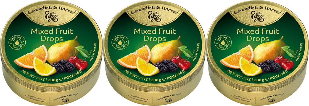 Леденцы Cavendish & Harvey Mixed Fruit Drops Фруктовое ассорти, комплект: 3 упаковки по 200 г  #1