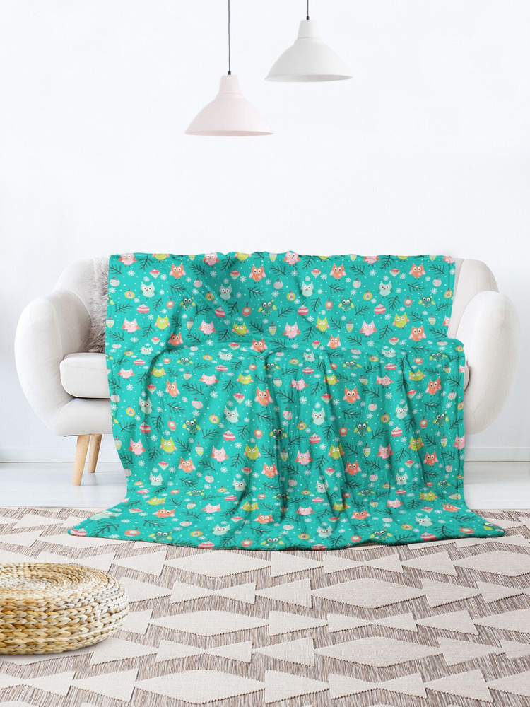 Плед покрывало для дивана пикника на кровать "Рождественские совы", велсофт, 180х230 см  #1