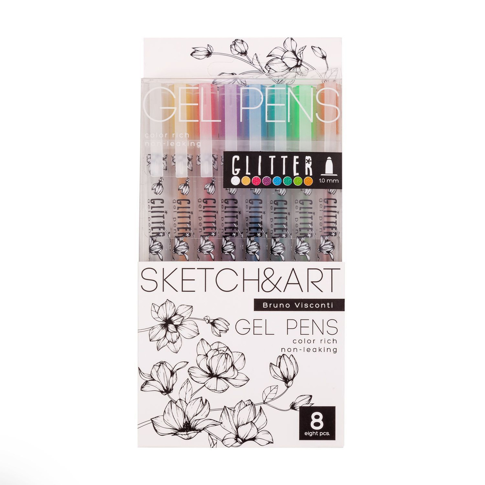 Набор гелевых ручек 8 цветов Sketch&Art "Uni Write. GLITTER" с блестками 0,8 мм, Арт. 20-0309  #1