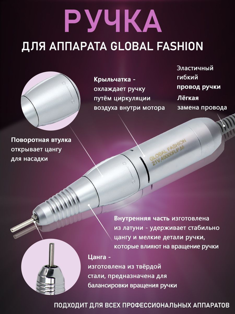 Ручка для маникюрного и педикюрного аппарата Global Fashion, ручка запасная (сменная), фрезерная, 45000 #1