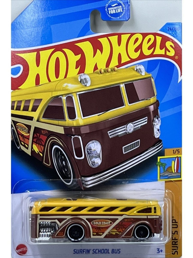 HKJ32 Машинка металлическая игрушка Hot Wheels коллекционная модель SURFIN SCHOOL BUS желто коричневый #1