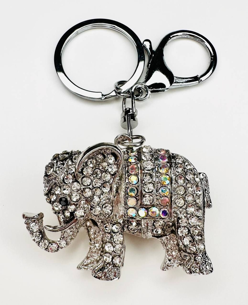 Брелок с карабином для ключей для сумки, большой серебристый брелок с камнями, брелок со слоном с камнями #1