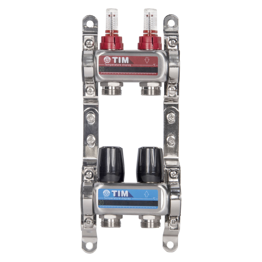 Коллекторная группа 2 контура с расходомерами 1" * 3/4" E, нерж. сталь, TIM, KDS5002  #1