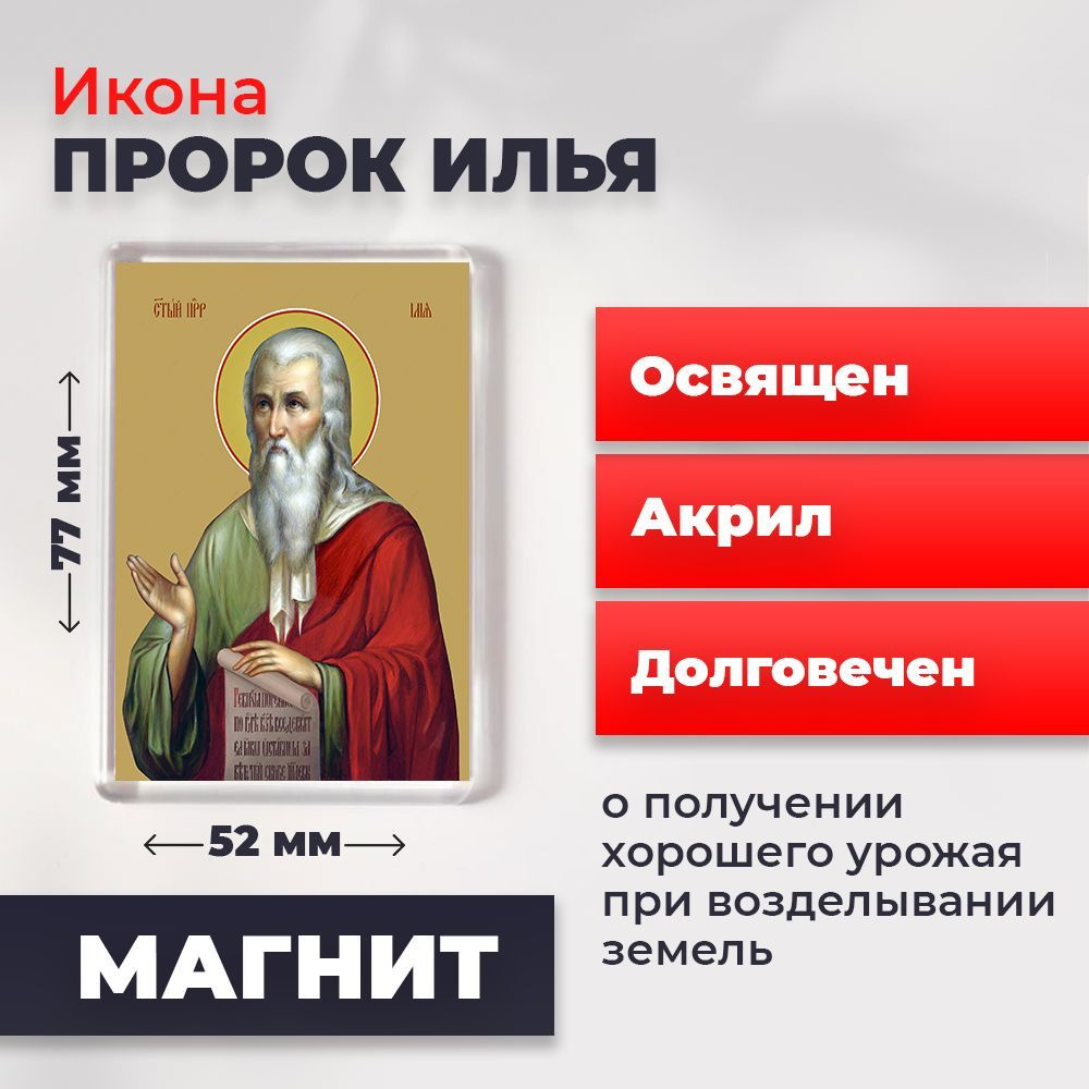 Икона-оберег на магните "Илья Пророк", освящена, 77*52 мм #1