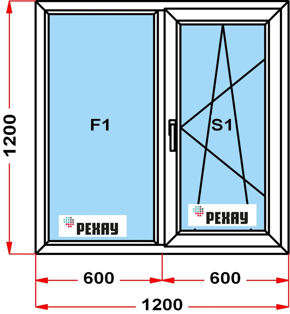 Окно пластиковое+москитка, профиль РЕХАУ BLITZ (1200 x 1200), с поворотно-откидной створкой, стеклопакет #1