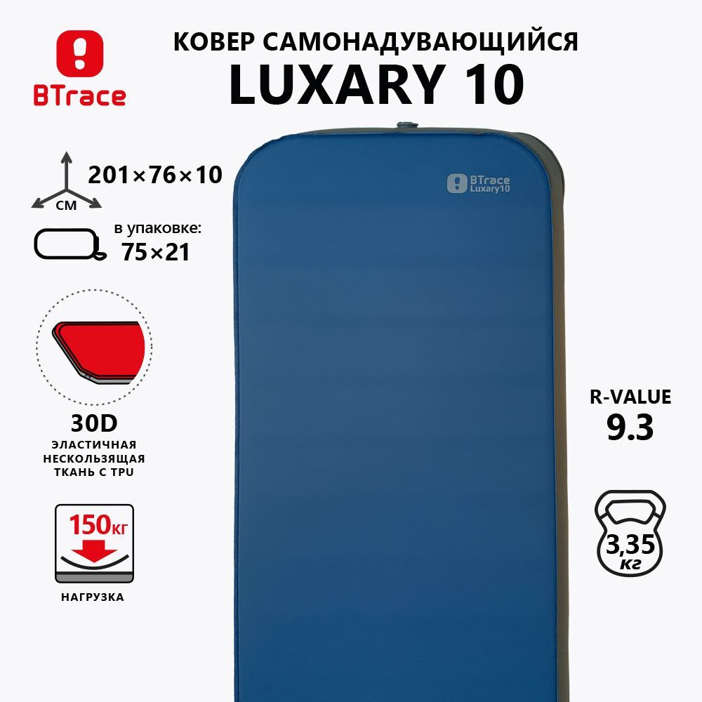 Коврик кемпинговый самонадувающийся BTrace Luxary 10, синий, 201*76*10 см  #1