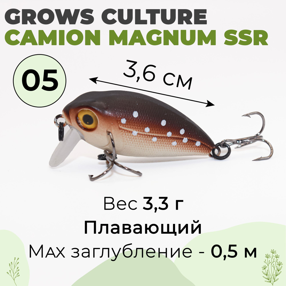 Воблер Grows Culture Camion Magnum SSR 36мм 3,3гр. # 05 crank / крэнк на голавля, жереха, форель, окуня #1