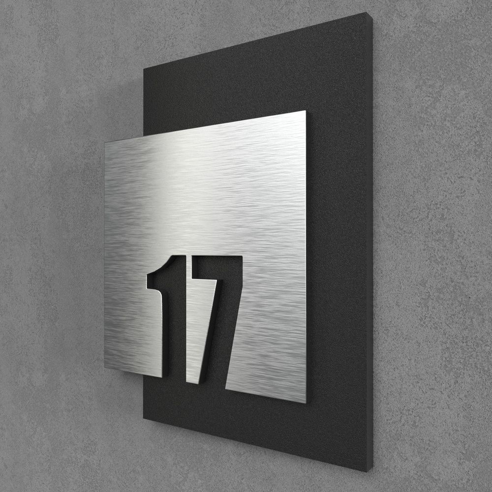 Цифры на дверь квартиры, табличка самоклеящаяся номер 17, 15х12см, царапанное серебро  #1