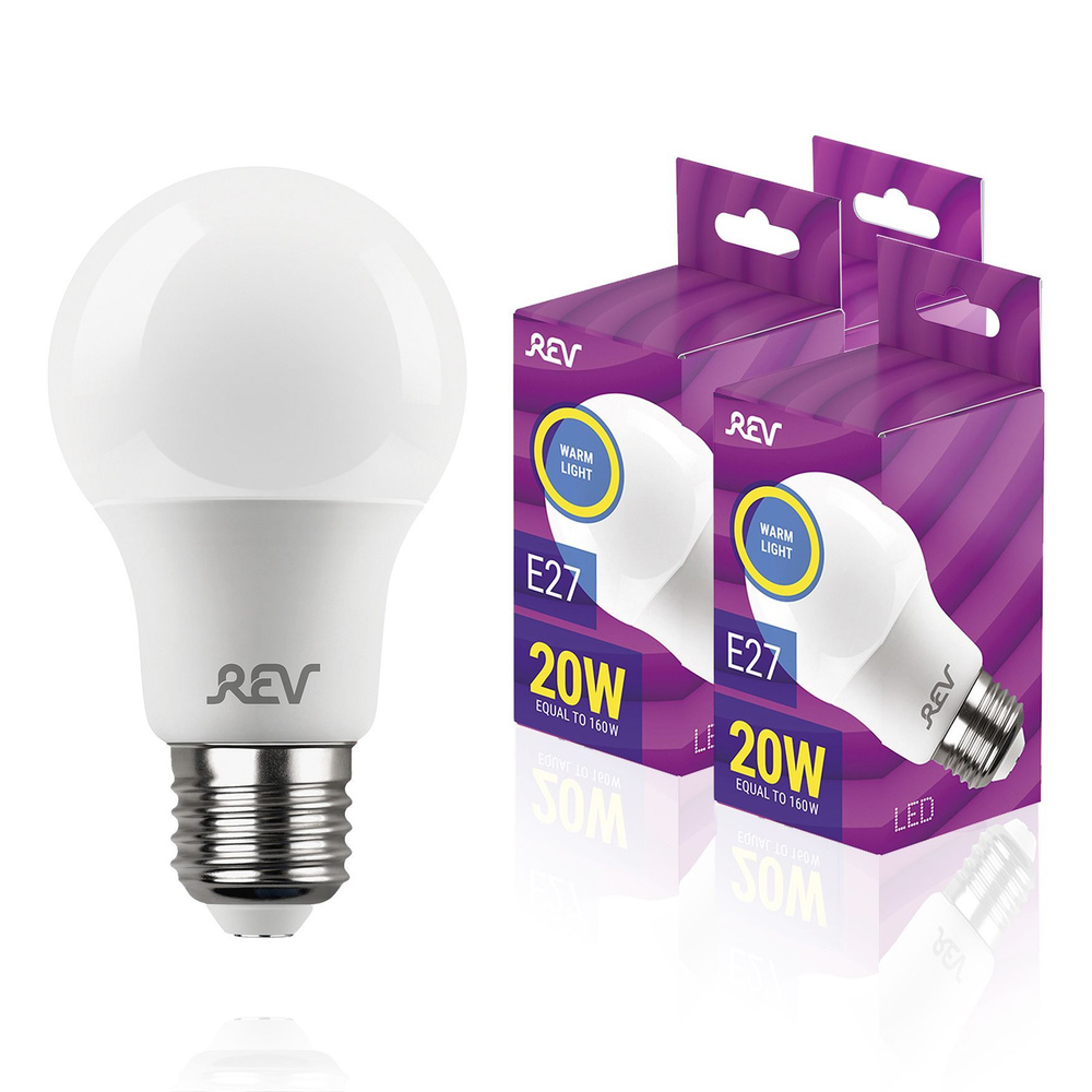 Упаковка светодиодных ламп 3 шт REV 32404 1, 2700К, Е27, A60, 20Вт #1