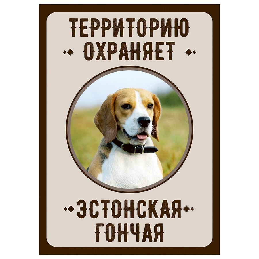 Табличка, Злая собака, Территорию охраняет Эстонская гончая, на металлической основе, 18см х 25 см, на #1