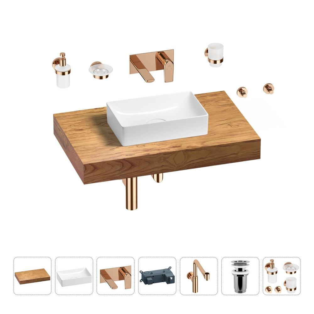 Комплект мебели для ванной комнаты с раковиной Wellsee Genuine Tree 201016869: столешница, раковина, #1