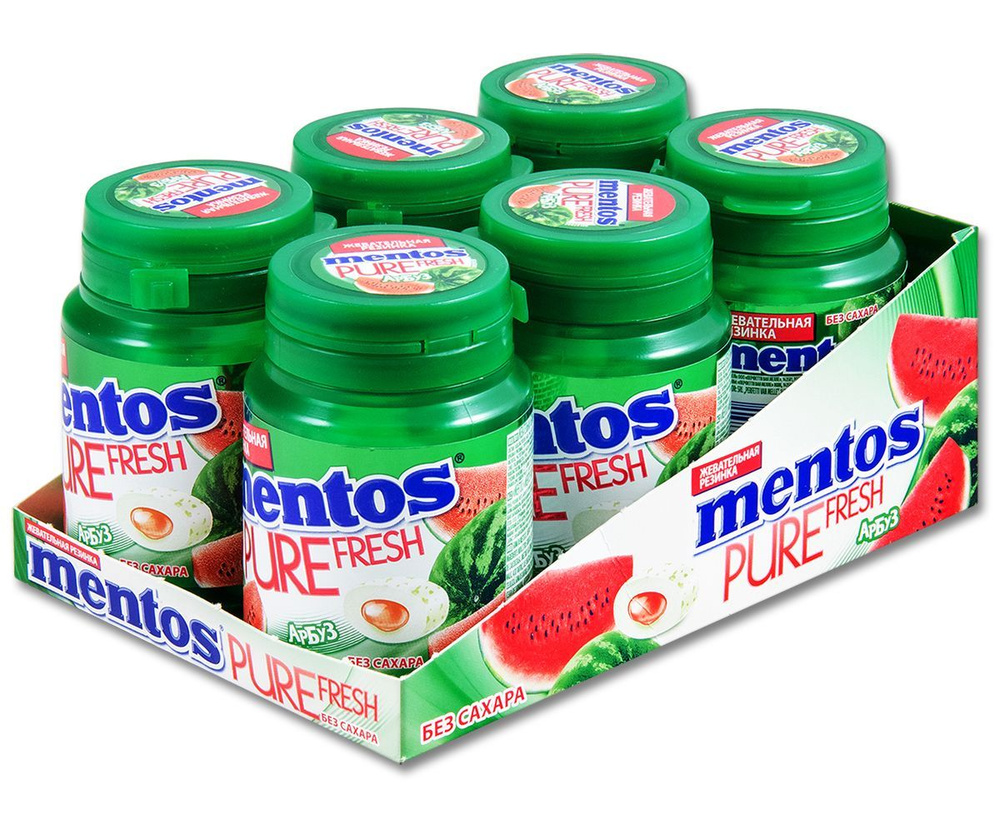 Жевательная резинка Mentos Pure Fresh Арбуз, без сахара, в банке, 54 г, 6 шт.  #1