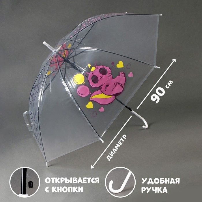 Зонт детский Котик-единорожка полуавтомат прозрачный, d 90см  #1