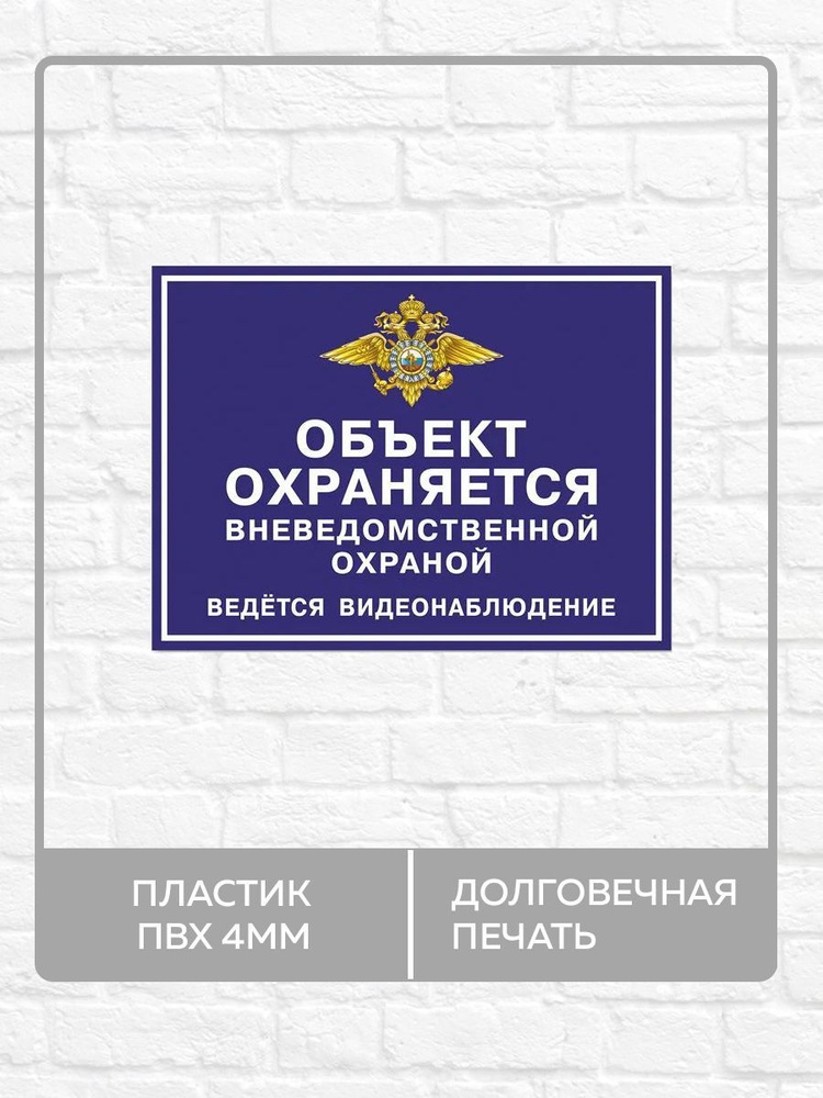 Табличка "Объект охраняется вневедомственной охраной, ведется видеонаблюдение" А4 (30х21см)  #1