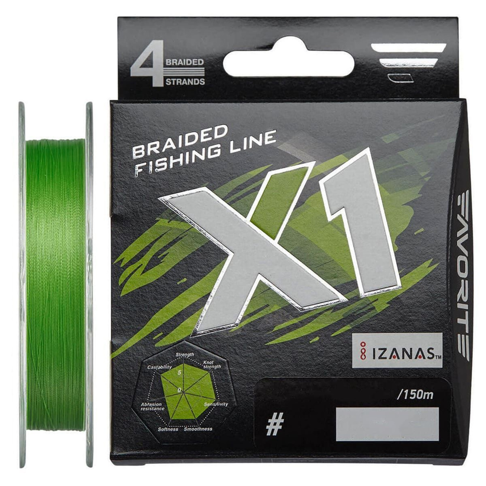 Шнур Favorite X1 PE 4x 150m (l.green), 0.5/0.117mm 9lb/4.1kg #1