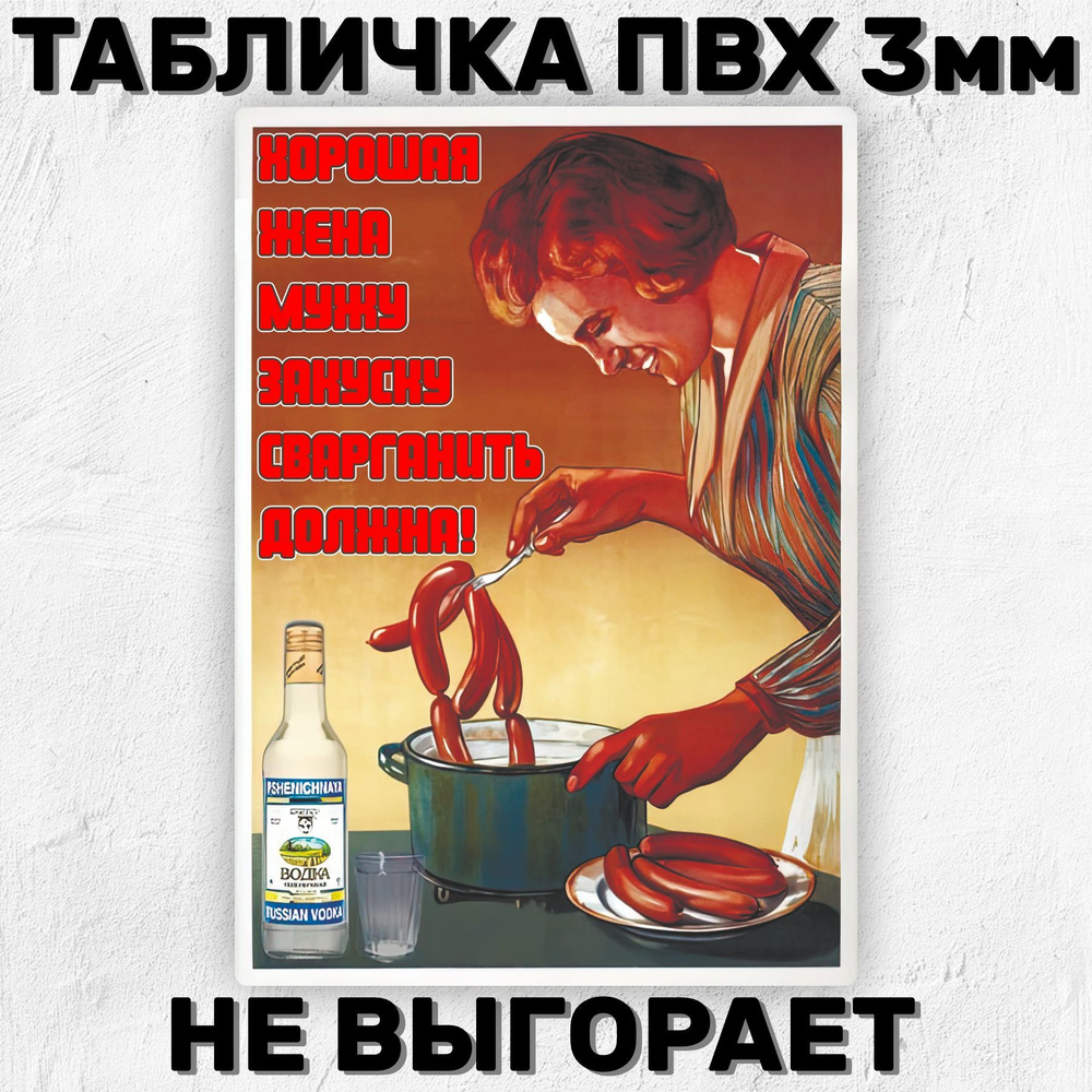 Табличка на дверь Прикольная СССР плакат Хорошая жена мужу закуску сварганить должна! 20х14 см  #1