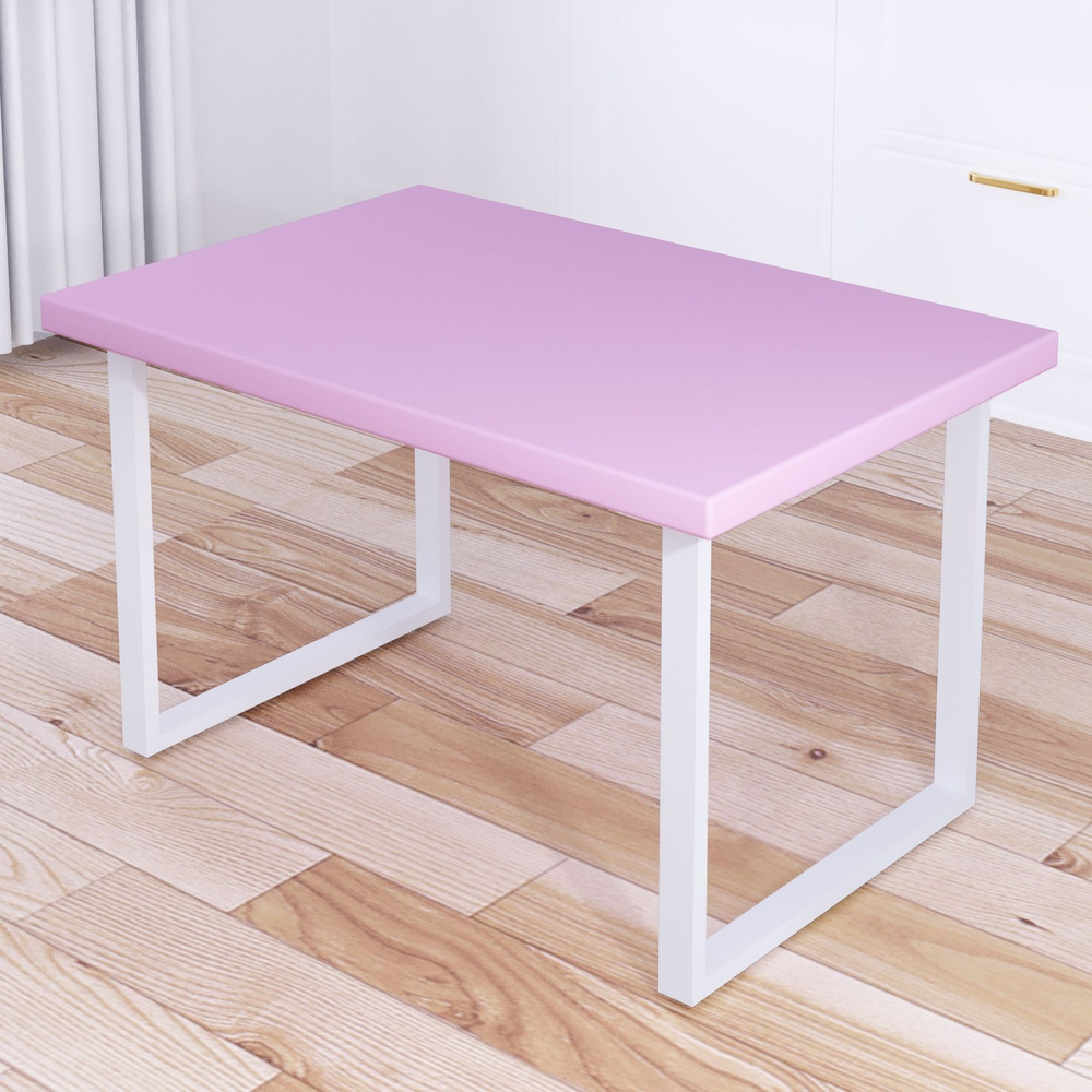 Стол журнальный Loft со столешницей розового цвета из массива сосны 40 мм и белыми металлическими ножками, #1