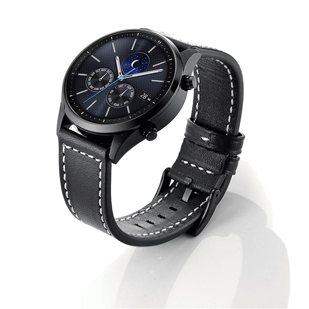 Стильный кожаный ремешок с белой строчкой для Samsung Galaxy Watch 3 45мм/Gear S3/Galaxy Watch 46мм, #1