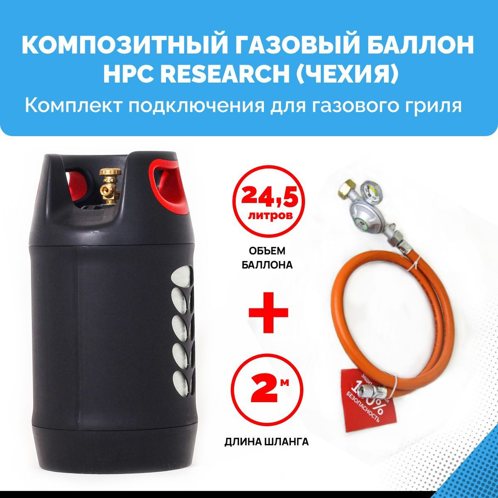 Комплект для газового гриля - пустой композитный газовый баллон HPC Research GILL EDITION 24,5 л. с редуктором #1