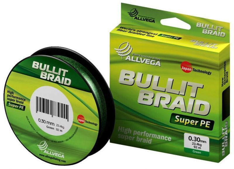 Шнур плетёный ALLVEGA Bullit Braid 92м тёмно-зелёный 0,30мм (23,4кг) #1