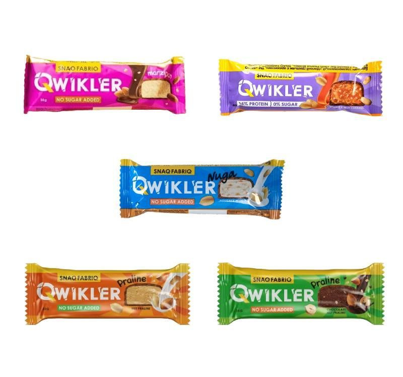 Батончик БЕЗ сахара глазированный в шоколаде QWIKLER (Квиклер) ассорти: Грильяж, Нуга, Марципан, Ореховое #1