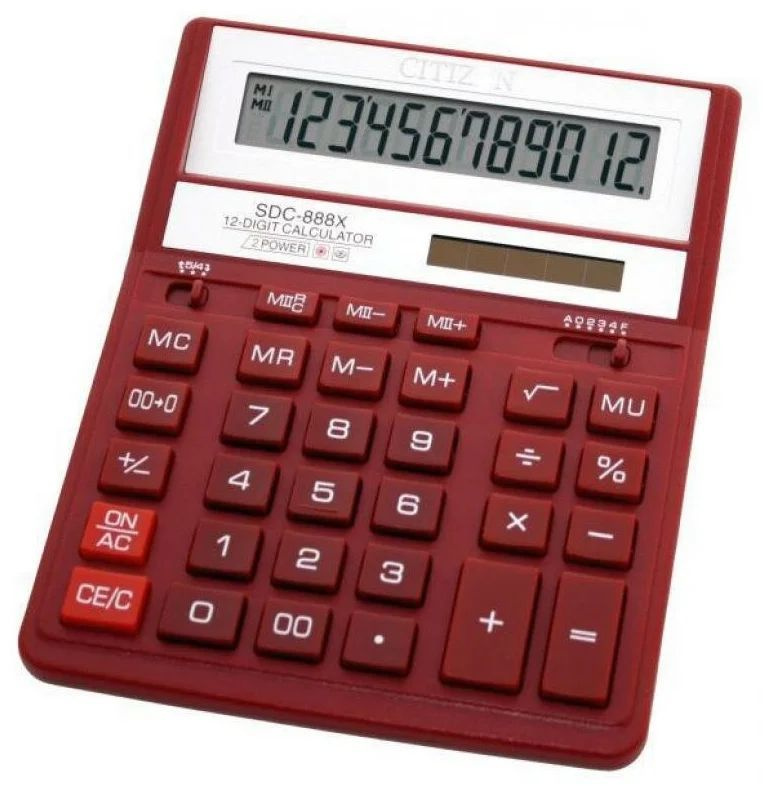 Калькулятор настольный Citizen SDC-888XRD, 12 разр., двойное питание, 158*203*31мм, красный  #1