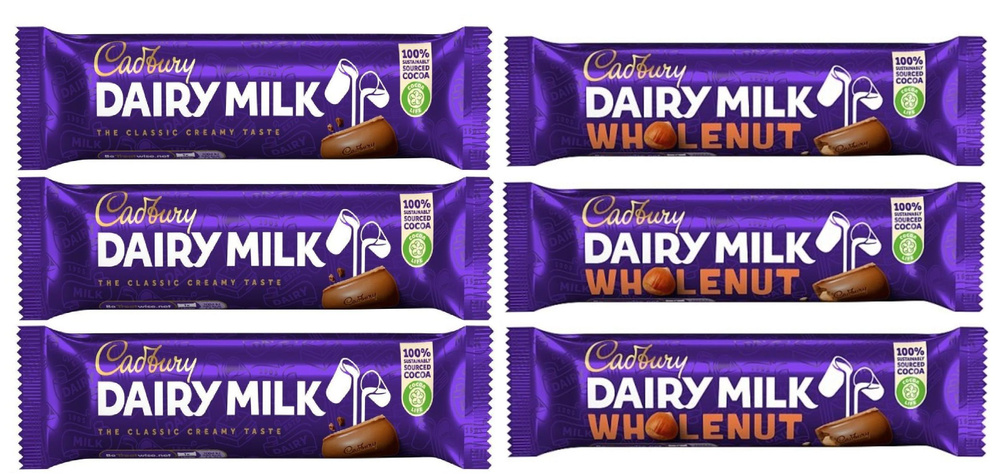 Набор из 6 Шоколадных Батончиков Cadbury Dairy Milk ( Фундук и Молочный Шоколад) по 45г  #1