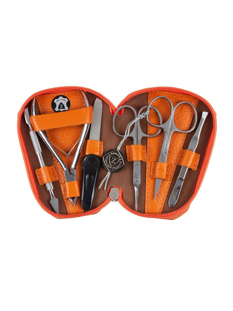 Zinger/ Маникюрный набор 6 предметов (MS-71030) оранжевый, из чехла из натуральной хромовой кожи/ 6в1 #1