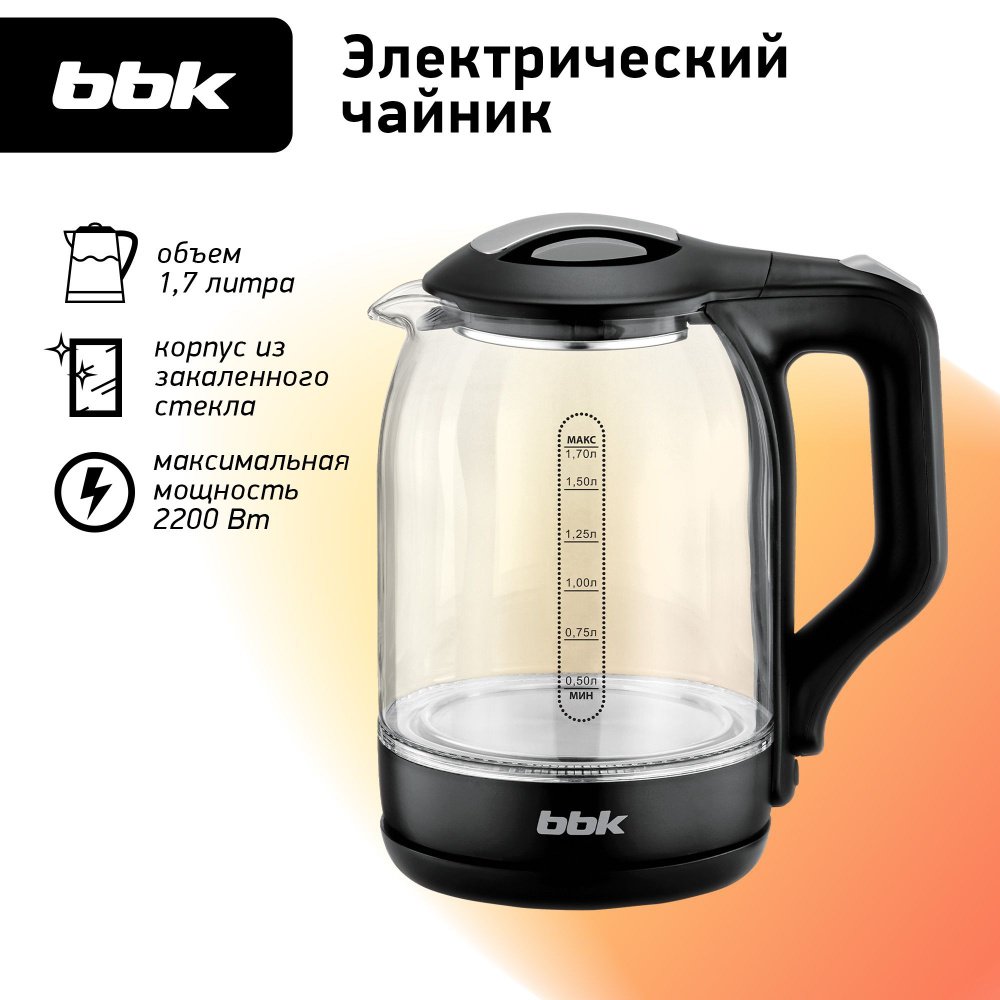 Чайник электрический BBK EK1724G черный, объем 1.7 л, мощность 1850-2200 Вт  #1