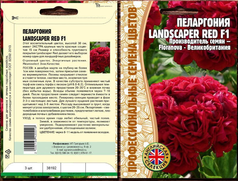 Пеларгония Landscaper Red F1 3 семени х 1 упаковка/Великобритания/ профессиональные семена цветов  #1