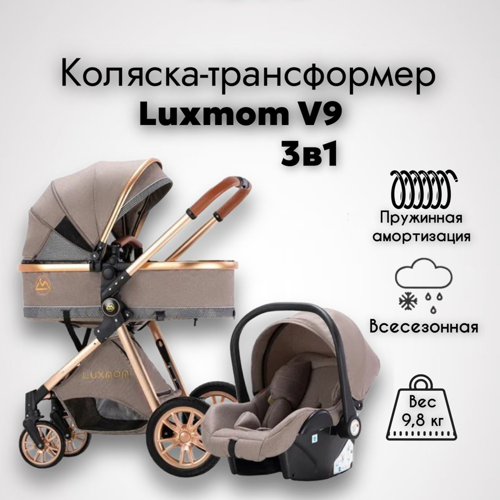 Коляска трансформер 3 в 1 для новорожденных Luxmom V9 цвет коричневый  #1