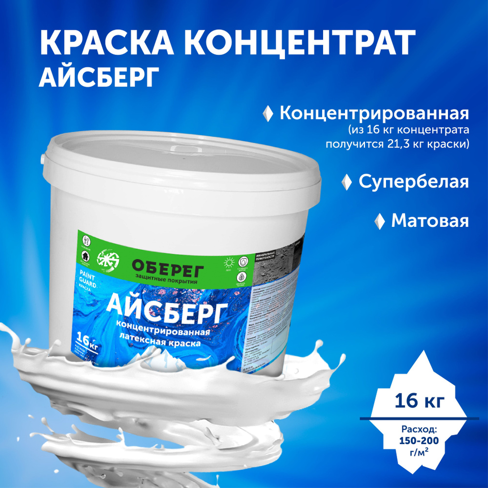 Концентрированная латексная краска Айсберг ОБЕРЕГ PaintGuard 16 кг  #1