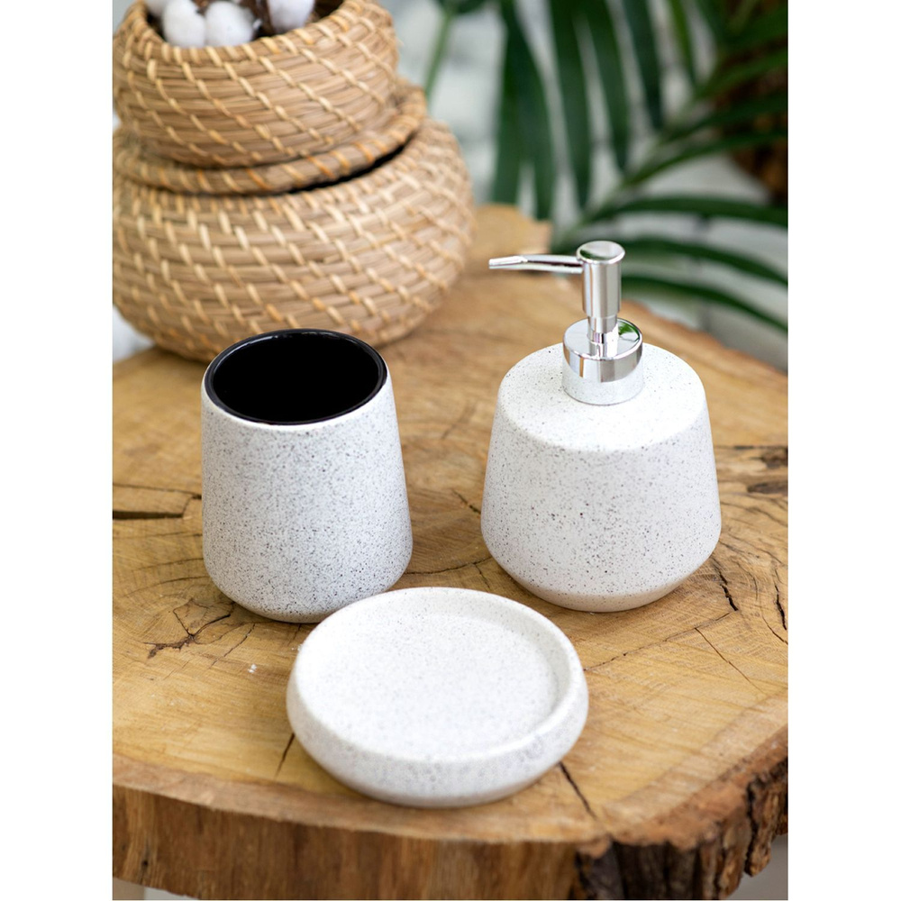 Набор аксессуаров для ванной комнаты ND Play / "Sand" 3 предмета (диспенсер, стакан, мыльница), керамика #1