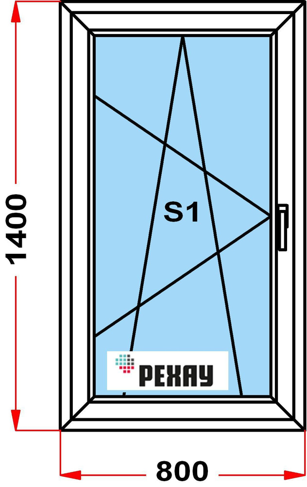 Окно пластиковое, профиль РЕХАУ BLITZ (1400 x 800), с поворотно-откидной створкой, стеклопакет из 2х #1