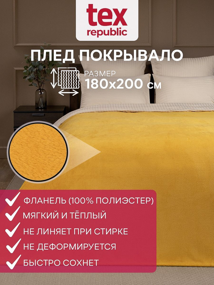 Плед TexRepublic Absolute 180х200 см, 2 спальный, велсофт, покрывало на диван, теплый, мягкий, однотонный, #1