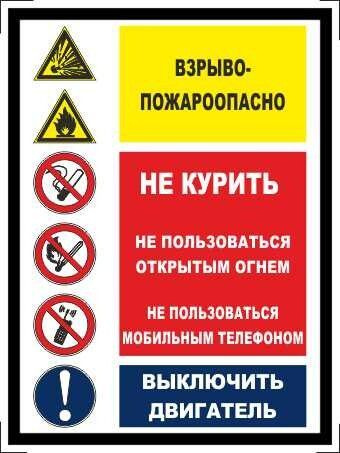 Табличка "Взрыво-пожароопасно! Не курить, не пользоваться открытым огнем, не пользоваться моб.телефоном, #1