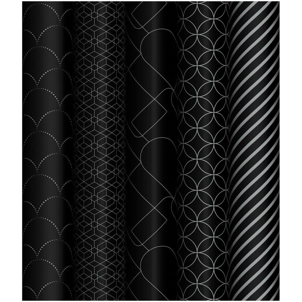 Упаковочная бумага 5 рулонов по 70х100 см, MESHU Pattern on black, глянцевая  #1