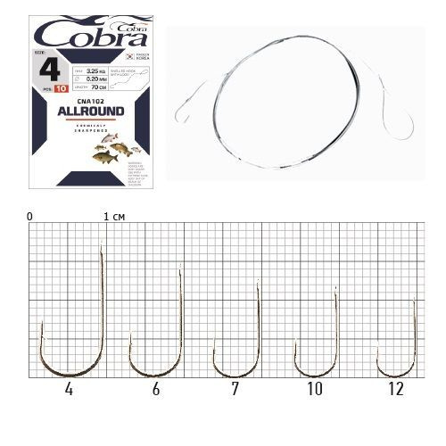 Крючки с поводком Cobra ALLROUND 70cm, 0,12mm, разм.12, 10шт. #1